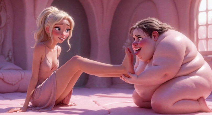 Anime Hentai: Ugly Fat SSBBW Humiliated Licking Beautiful Blonde Mistress Feet