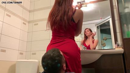 Petite Princesses Femdom: Mistress Sofi in red dress use chair slave - ignore facesitting...