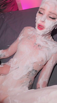 Tiktok Shaving Foam Girl Gives Deepthroat Then Gets Fucked Doggy and Filled with Creampie