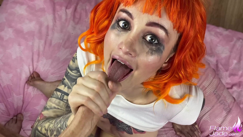 Flame Jade: 4K - 5 Element cosplay girl deepthroat and cowgirl sex - cum swallow