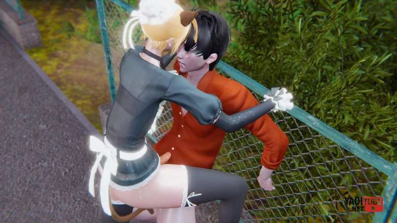 Yaoitube: Yaoi - sexy kattenmeid femboy wordt in het openbaar geneukt