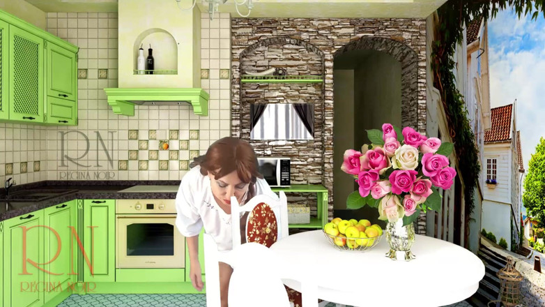 Regina Noir: Cheerful maid without panties eats a lot of bananas in...
