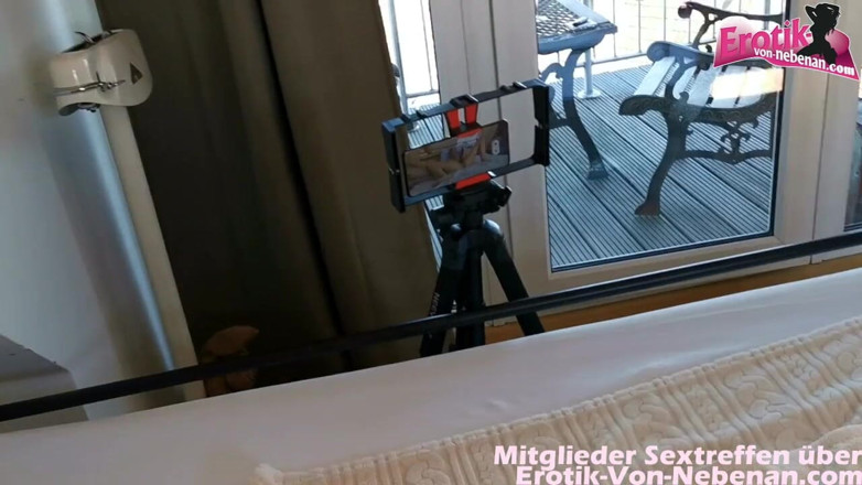 Erotik Von Nebenan: Oiled up skinny short haired Milf sucks the dick while...