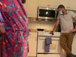 Huzzbearz: Cock Out While Maintance Guy Fixes Oven