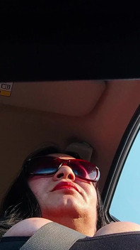 Traveling Stepmom, Solo Fans in Slow Motion, in the Car Big Tits