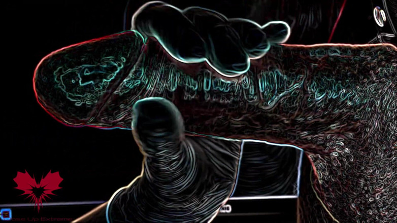 Close Up Extreme: フィードバックと白いラテックス手袋のスーパークローズアップ手コキ。フェチエッジFxバージョン。代替ビュー。