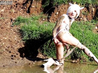 Cosplay Trap: Messy trappy cow in the mud