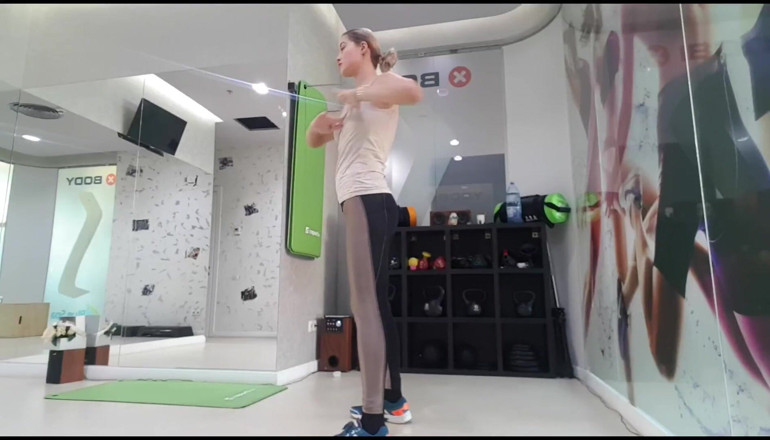 Erotic Tanya: Blonde teen warming up before workout