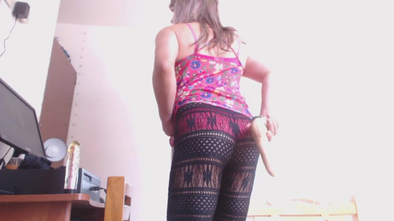 Lucasverga: Sexy blonde crossdresser rubbing cock with a dildo