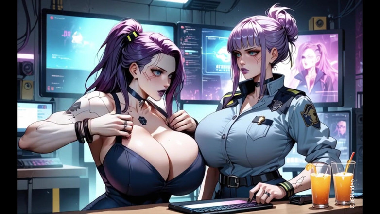 Hot girl dancing: Duas mulheres cyberpunk tiram roupas e beijam, (ai animation)