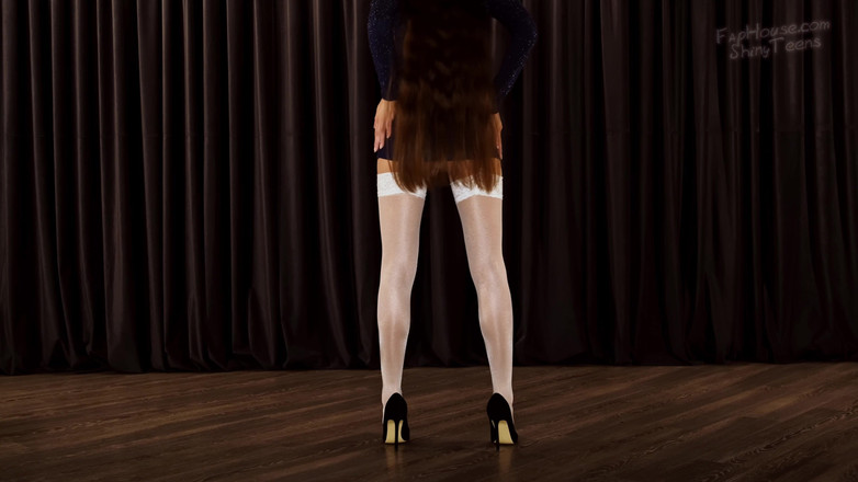 Shiny teens: 876 Bílé lesklé punčochy s podvazkem