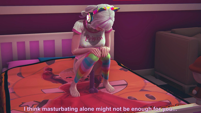 Waifu club 3D: Gamer girl riding dildo after watching hentai