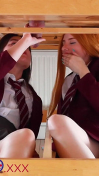 Ellie & Victoria Milk a Guys Cock and Get Their Uniforms Covered in Cum