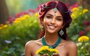 AI Girls: Beautiful Big Breasted Nude Indian Elf Girl with Dandelion Greens