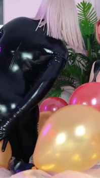 Air Balloon Looner Hot Fetish 2 Lesbians in Tight Shiny Rubber Clothes Having Fun