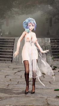 [mmd]miku-Wanneer transparante cheongsam zwarte zijde succubus-patroon Grote borsten trillen en kut wordt blootgesteld