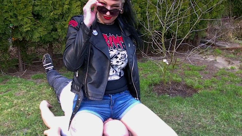 Domina Lady Vampira - SM Studio Femdom Empire: Sexy nylon feet &amp; facesitting in jeans shorts