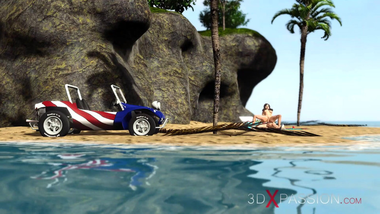3dxpassion: Heiße geile brünette hat leidenschaftlichen sex am strand