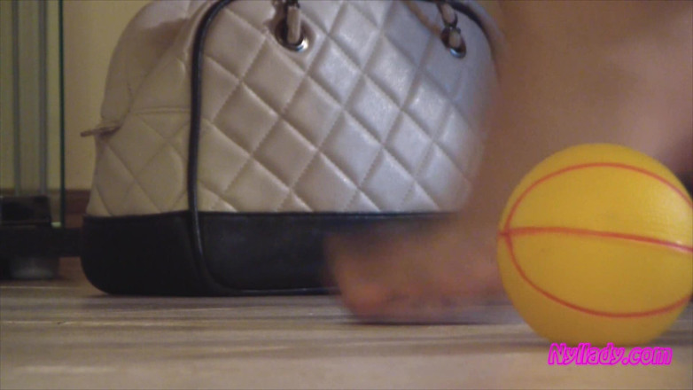 Nyllady: Nyllady Squeezes Rubber Balls Massaging Her Hosed Feet