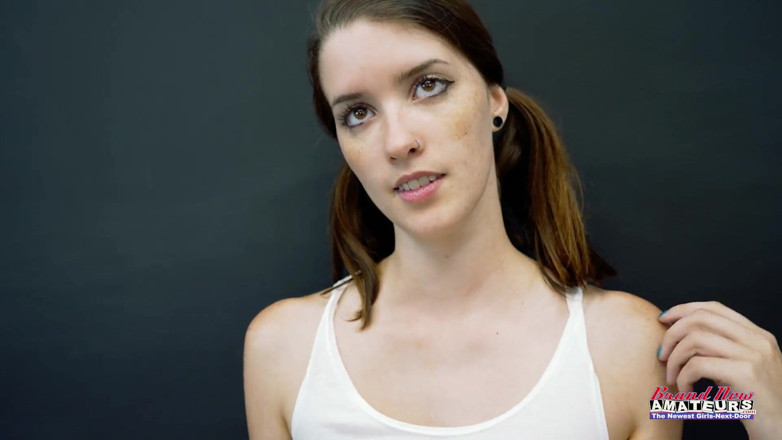Brand New Amateurs: Skinny brunette fucks and sucks cock in porn audition