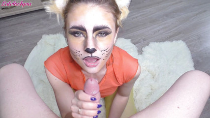 Laloka4you: Girl in fox suit sucks cock and licks cum