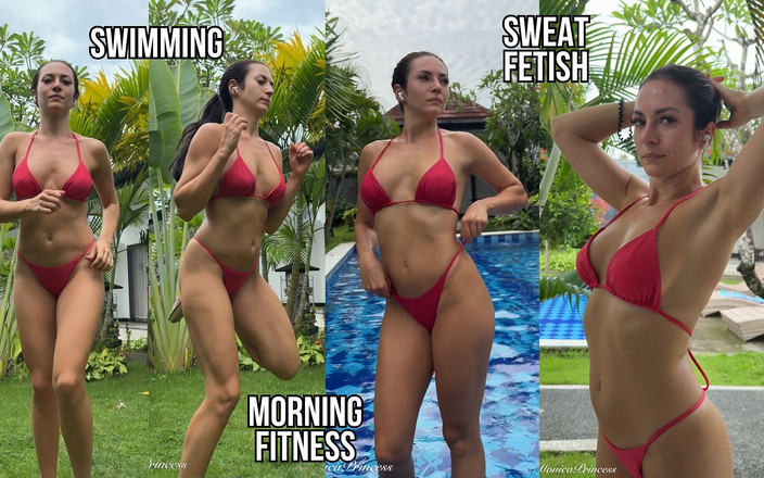 Princess Monica: Morning Fitness in Hot Bikini, Sweating, Swimming