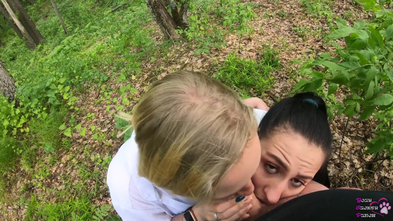 YSP Studio: Two girlfriends suck cock in the woods - POV
