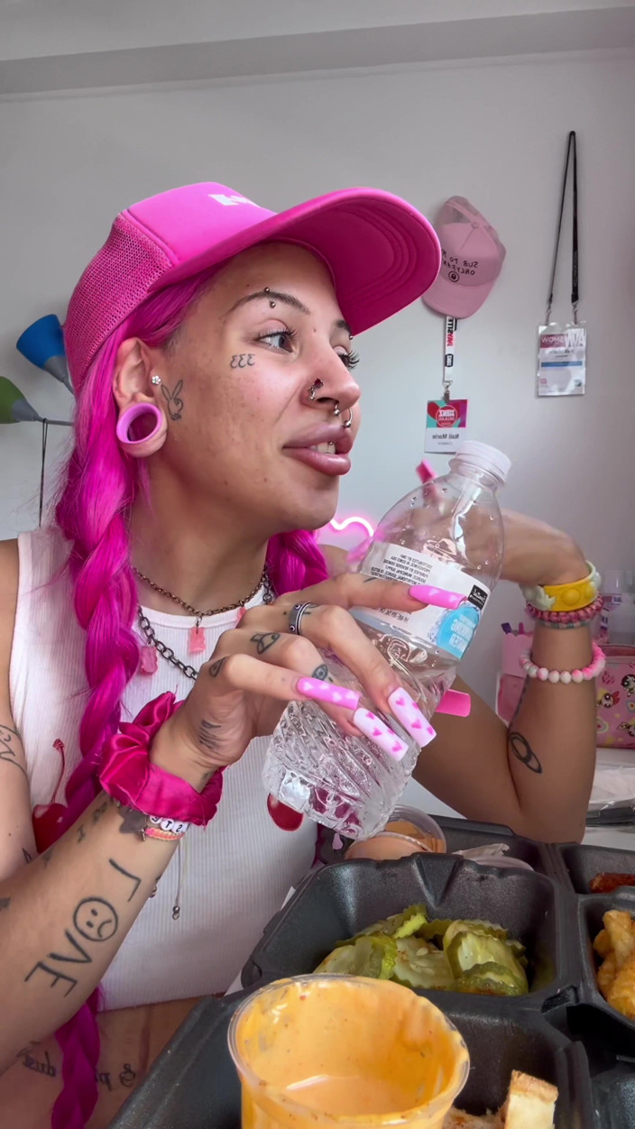 Nali Marie: Eating Mukbang Sploshing Huge Meal Overeating Chicken Cheese Facestuffing Girl...
