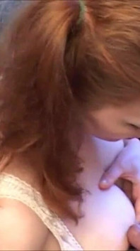 Redhead wife takes facial after amateur fucking in the kitchen - closeup