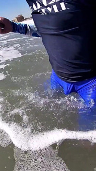 Men and Women on the Beach Get Horny Seeing My Cock in Wet Spandex