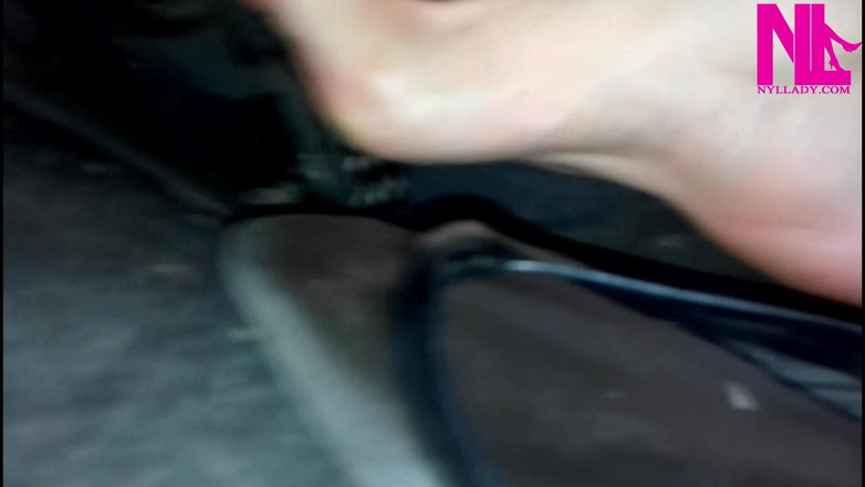 Nyllady: Hot Barefoot Pedal Pumping in My Leather Black Flops