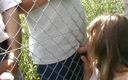 Planete Francaise: Slender Looking French Lady Pleasing Two Cocks Outdoors