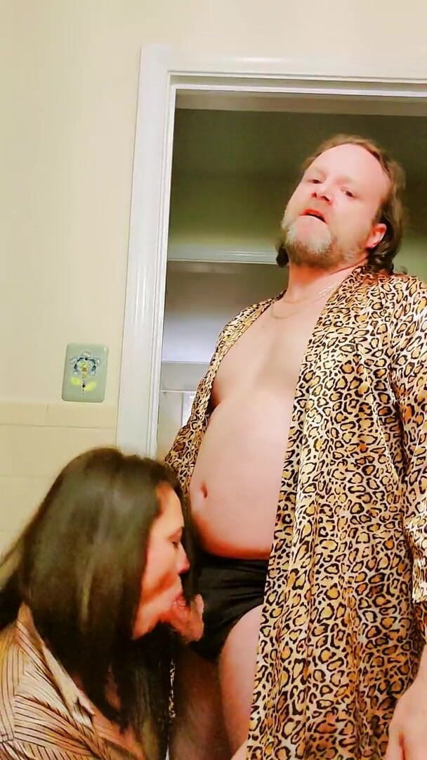 Satin Fetish King: Milf in gold satin blouse sucks and fucks
