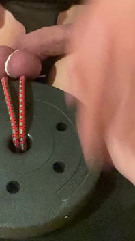 Hanging Heavy Weights on My Sissy Cock & Balls - CBT Jerking off My Big Cock with Them on