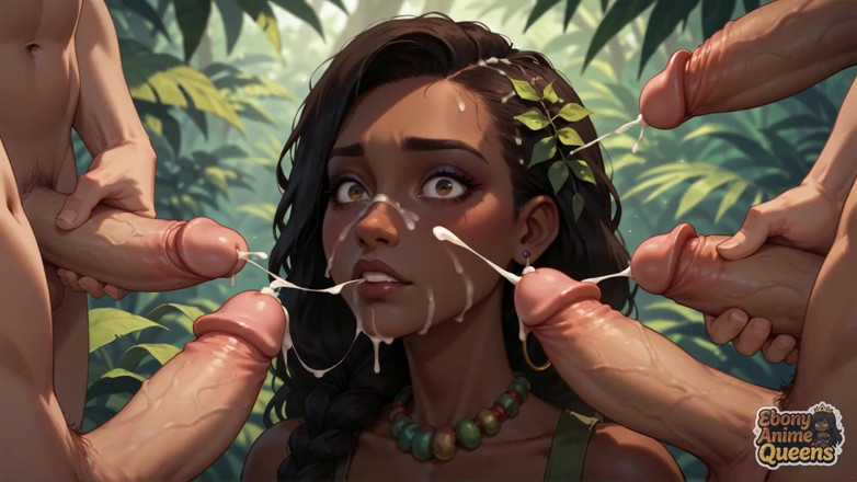 Ebony Anime Queens: Sizzling Dark-hued Goddess Adorns Jungle - Frolicsome XXX!