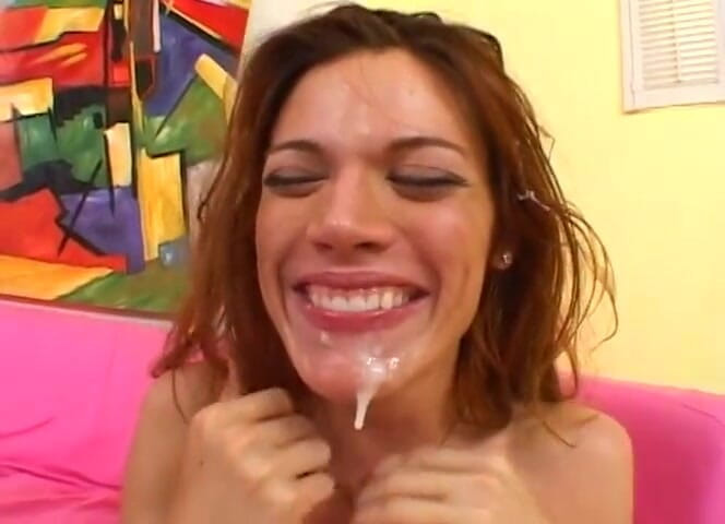 Face Bangers: Stunning brunette babe deepthroating dick and getting cum in mouth