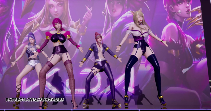3D-Hentai Games: Roz negru - Cum îți place acel striptease, Ahri, Akali, Evelynn, Kaisa,...