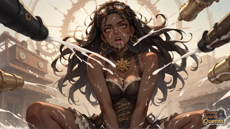 Ebony Anime Queens: Ratu eboni menggoda dengan gurun oral, seks steampunk.
