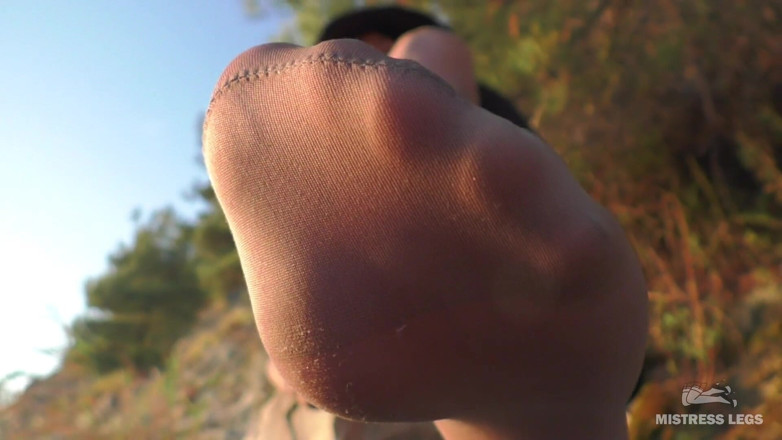 Mistress Legs: Pantyhose feet worship on the seashore