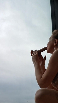 Toy Play - Dildo on the Window - Blowjob