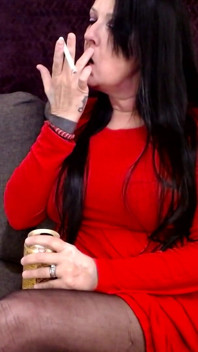 Lady in Red Smoking Cougar