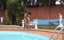 Vintage megastore: Black guy fucks skinny latina chick at the pool