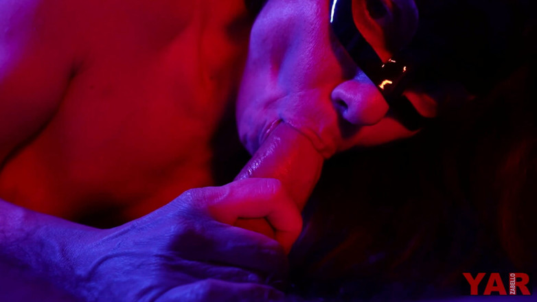 YARzabello: Blowjob adult sucks cock in neon light cum in mouth