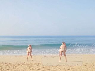 Real fun & fetish: Slim MILF taking sun bath and peeing twice on beach