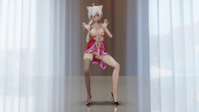 MikuMotion: Czekoladowy krem Cheongsam; Czarne pończochy; Rude obcasy