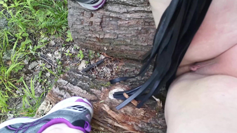 Bouncy Tits Action: Naked and Whipped Hard in the Forest