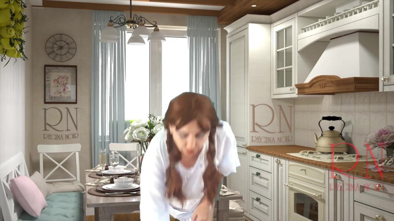 Regina Noir: Alegre mucama sin bragas come muchos plátanos en el comedor....