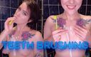 Stacy Moon: Topless teeth brushing