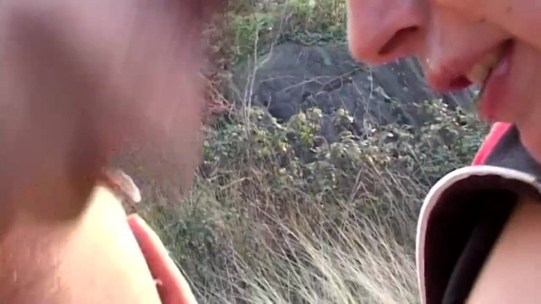 Real Home Made: Big tits brunette banged in threesome outdoor