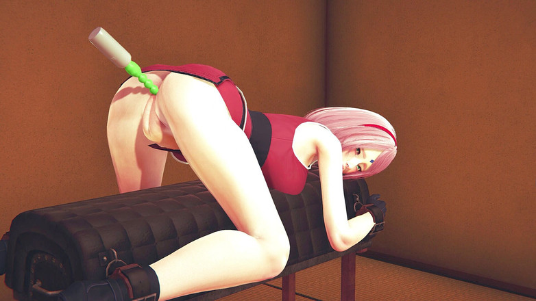 Waifu club 3D: Penggetar berganda dalam pantat dan pepek Sakura